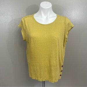 TAHARI women’s size Large 100% LINEN Short Sleeve Top mustard yellow beach